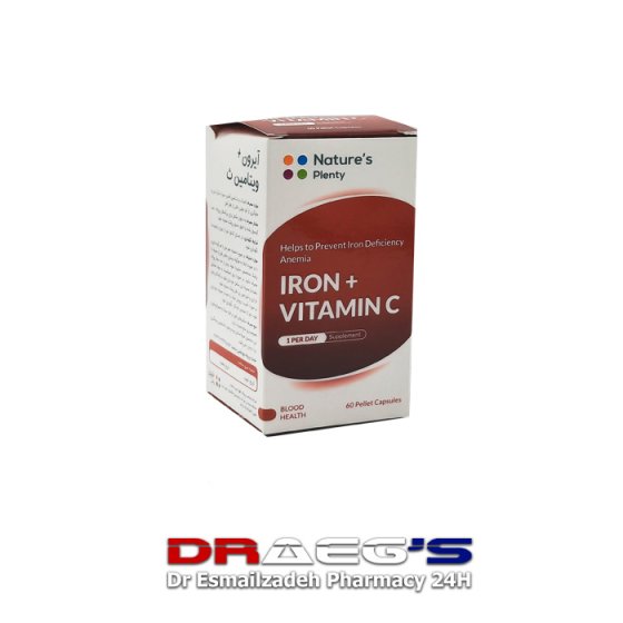 آیرون+ویتامین C نیچرپلنتی کپسول|کمک به تامین آهن مورد نیاز بدن و جلوگیری از کم خونی ناشی از فقر آهنNATURESPLENTY IRON+VITAMINC60