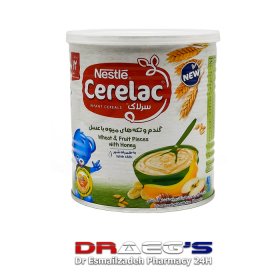 سرلاک گندم و تکه های میوه با عسل|مناسب کودکان بالای 12 ماهNestle cerelac wheat fruit pieceswith hony and milk 400gr