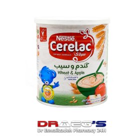 سرلاک گندم وسیب مناسب برای کودکان از پایان 7 ماهگیNestle cerelac wheat and apple wiht milk 400gr