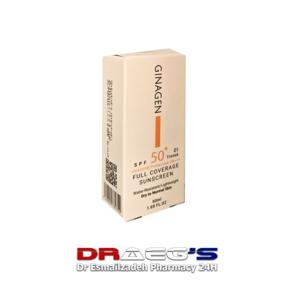 ژیناژن ضد آفتاب رنگی مناسب پوست خشک و نرمال  رنگی شماره 01اس پی اف 50+ حجم 50 میلGINAGEN FULL COVERAGE SUNSCREEN DRY&NORMAL SKIN 50ML